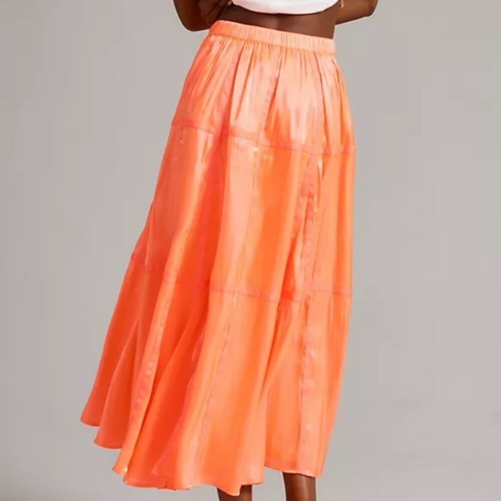 Anthropologie Parachute Maxi Skirt Orange Large Petite Boho Flowy Elastic Waist - Picture 7 of 12